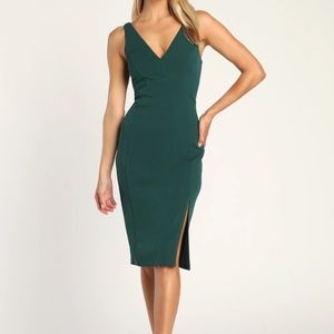Lulu’s Iconic Moment Dark Green Bodycon Midi Dress Dark Green